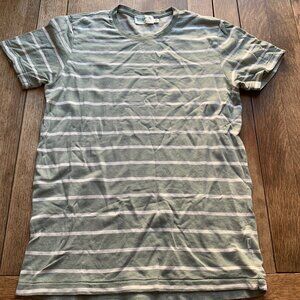 Wellen Hemp Stripe Tee  in Green and Ecru Stripe M